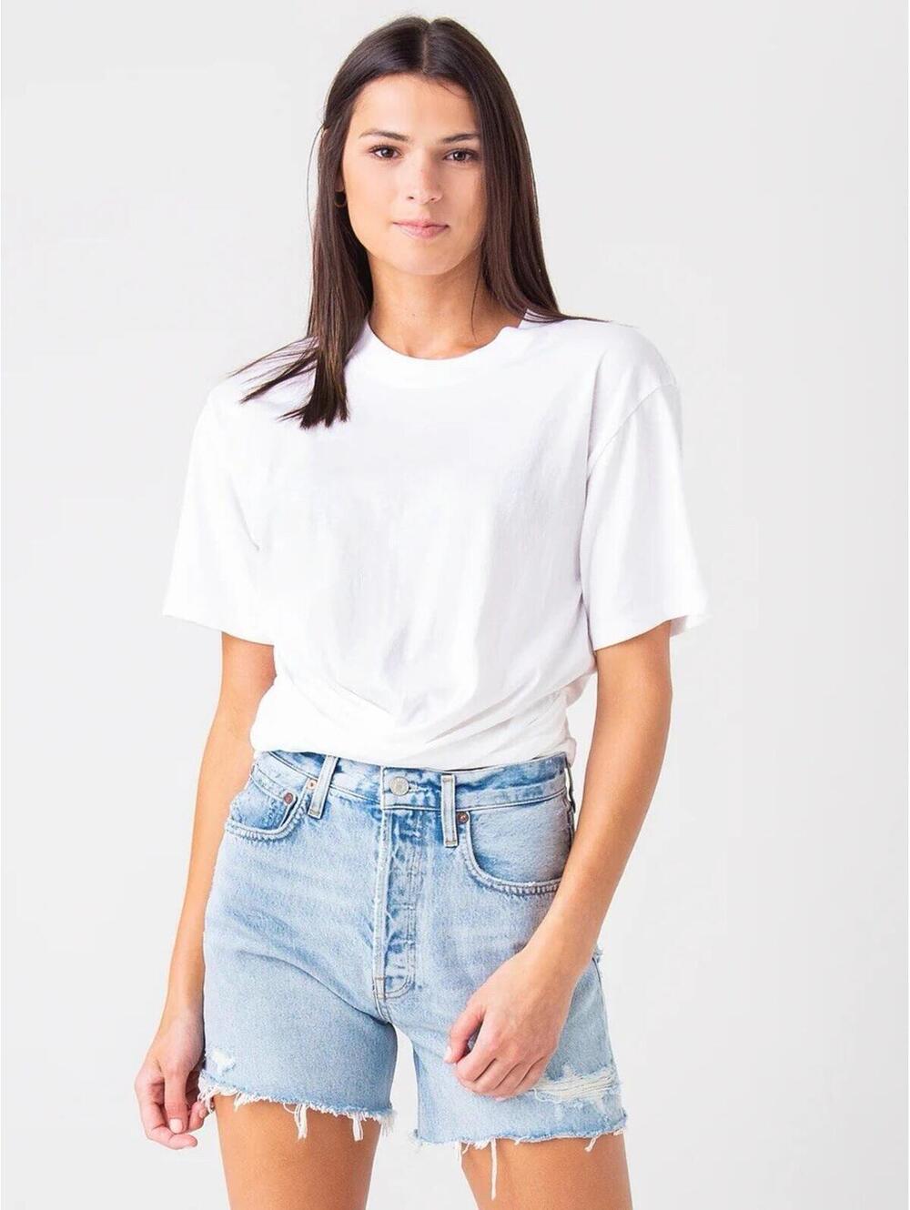 FRAME Women's Cotton Wrap Around Tee In White-Size Medium
